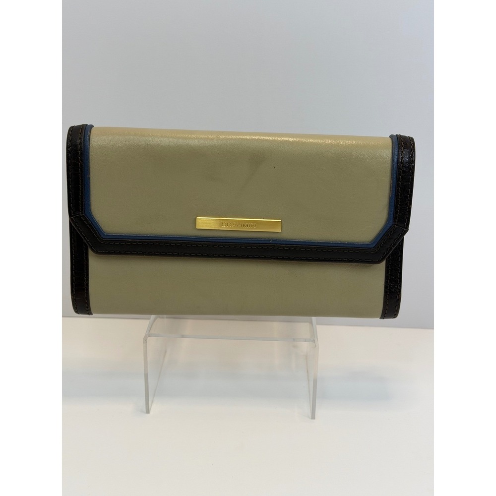 Brahmin Leather Trifold‎ Wallet Sage Green Brown Gold Hardware Croc Y2K Vintage